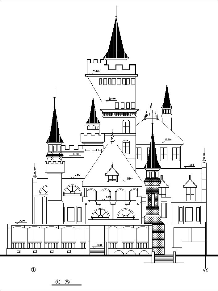 Casle plan,elevation,details drawings 