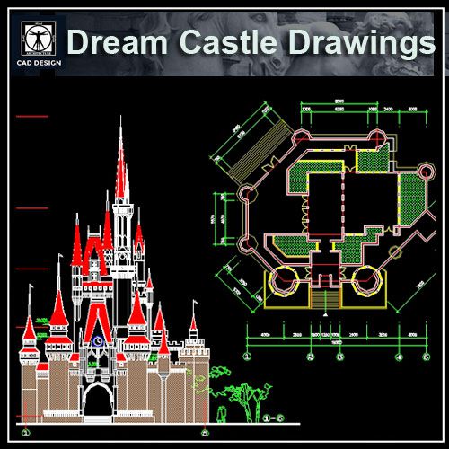 Casle plan,elevation,details drawings 