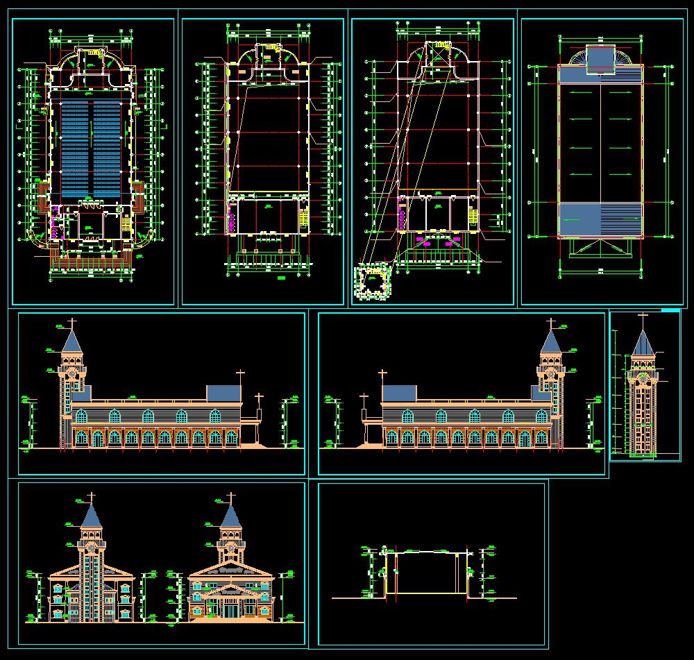 Church plan,elevation,details drawings 